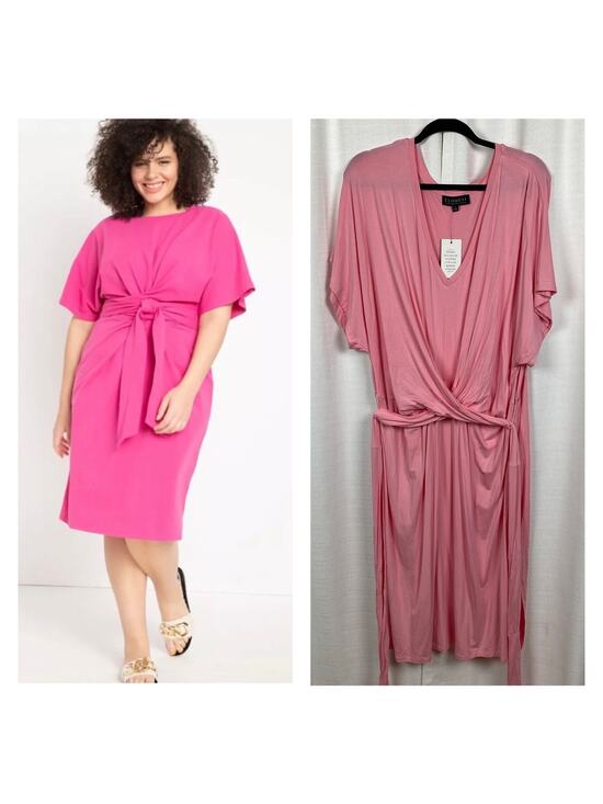 Eloquii Dresses & Skirts - Eloquii Pink Cross Front Waist Tie Flutter Sleeve Midi Dress Sz.24W NWT